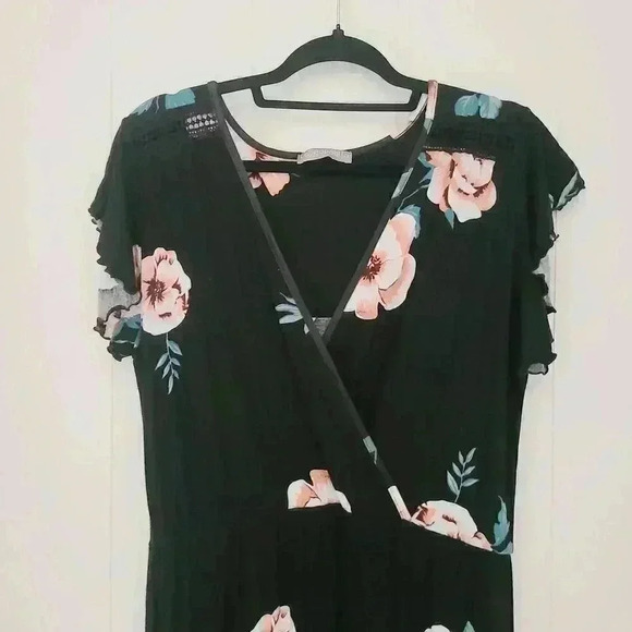 Loveappella Black floral Faux Wrap Maxi Dress Sz XL - Picture 4 of 11